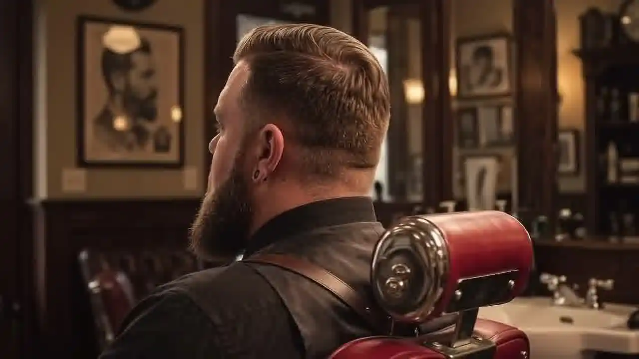 A client with a full sculpted beard in the chair